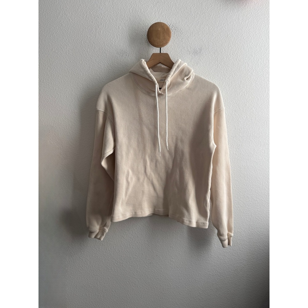 Leallo Cream Waffle Knit Cotton Hoodie Pullover Size Large